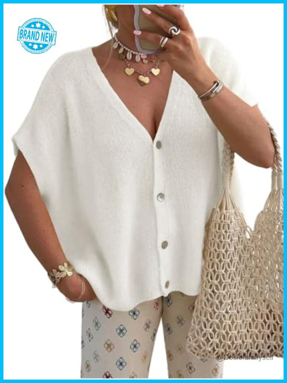 Oversized Knit Sweater Vest V Neck Cap Sleeve Loose Fit Top